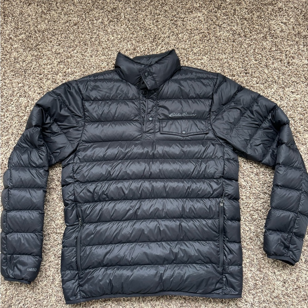 Eddie Bauer Statuslite Down Pullover Men’s Sz Small Puffer 1/4 Snap 650 Fill